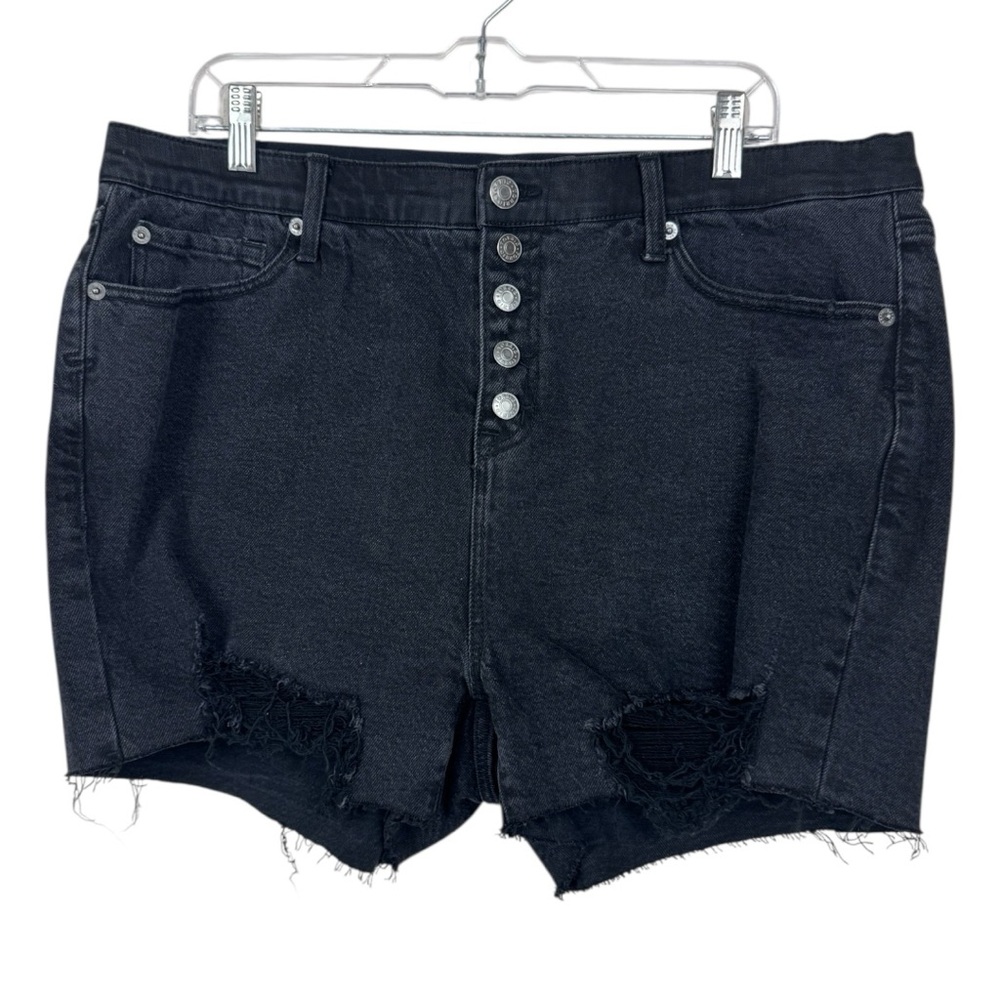 Torrid black high rise short short distressed cutoff shorts size 16